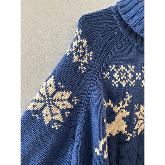 Lands End Womens Fair Isle Knit Turtleneck Sweater Size XL Blue Reindeer Winter - Picture 7 of 7